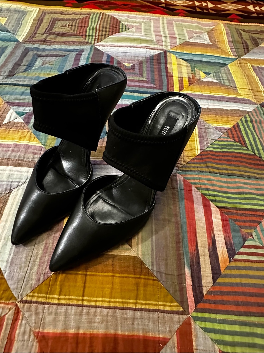 White House Black Market Black Pointed-Toe Ankle Strap Heels